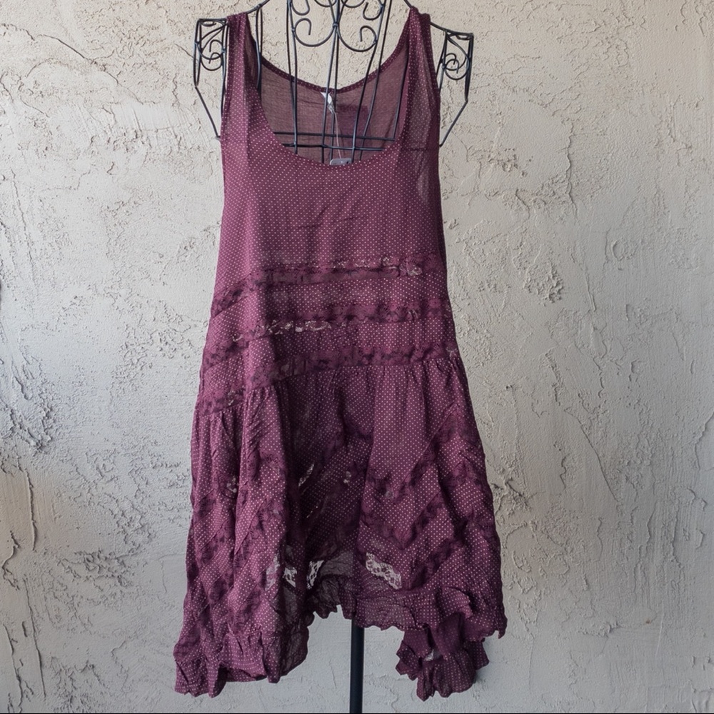 INTIMATELY FREE PEOPLE women's Sm wine red polka dot lightweight trapeze dress